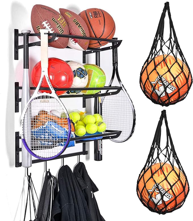 uhappyee 3 shelves sports equipment storage rack sport equipment organizer for basketbal  ?uhappyee b0bg294tjk