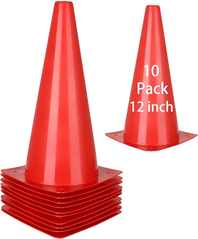lishine 10 pack traffic cones 12 inch safety cones red soccer cones for training plastic sports  ‎lishine