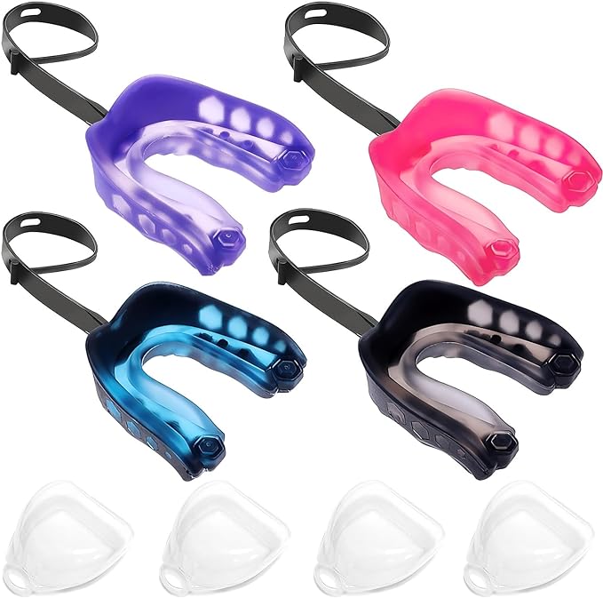 omaky 4 pack football mouth guard with strap soft for sports with 4 portable cases  omaky b0cfzcgv1x
