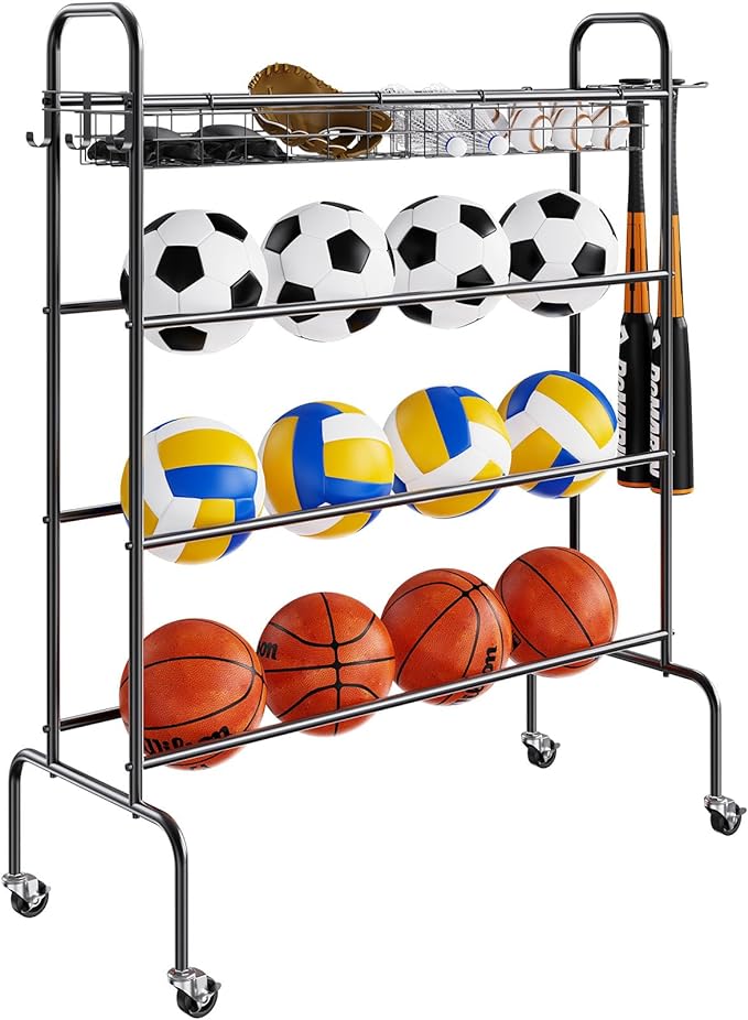 vevor basketball rack 4 layers rolling shooting training stand sports equipment storage organizer with wheels