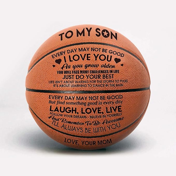 loveinheart mom and dad to my son gift basketball with printing words on ball official size with bag and