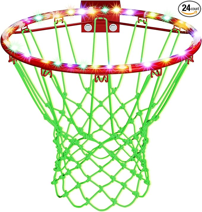 ‎civaner glow in the dark basketball net with 9 8 ft 30 led basketball hoop outdoor basketball rim 