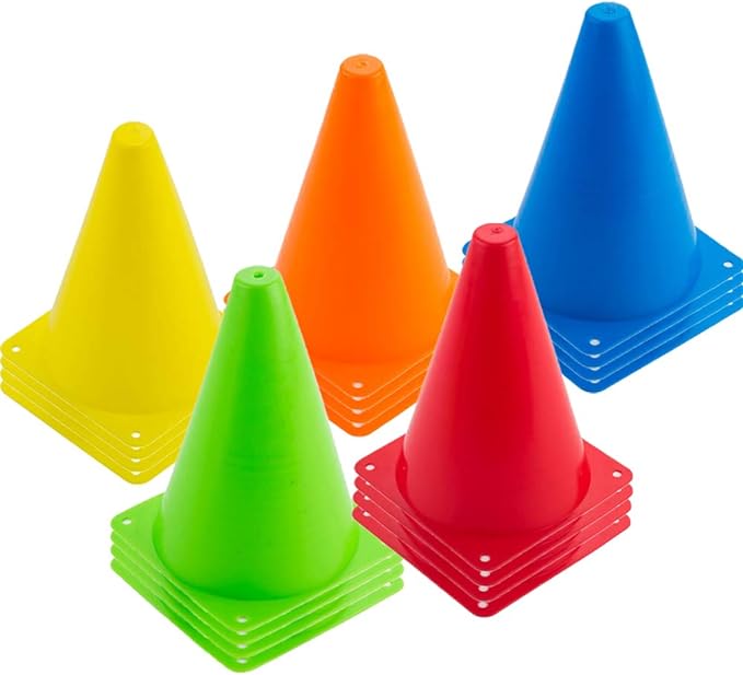 baaxxango 20 pcs 7 inch plastic agility cones for kids mini traffic safety cones 5 colors  baaxxango