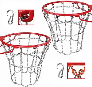 dakzhou 2 pack basketball net 304 stainless steel chain braided permanent rust proof quick installation 