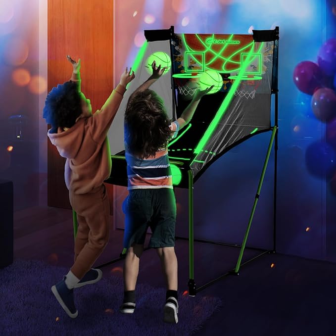 ‎tgu electronic basketball arcade game gifts for boys girls glow in the dark easy fold luminous with hoop 