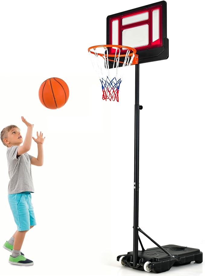 gymax basketball hoop stepless adjustable height 5 6 9 ft system with shatterproof  backboard  ‎gymax
