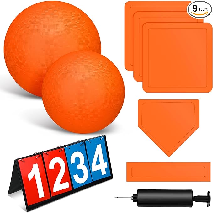 jenaai 9 pieces sports kickball set include 2 pieces kickball 5 pieces bases flip scoreboard and pump 