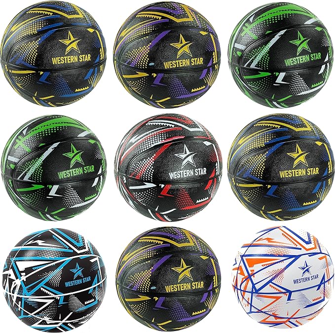 western star basketball size 7 official  5 team colors pack of 9  ‎western star b0clmg8l7p