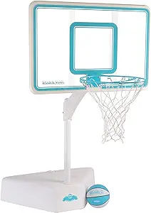 Dunn Rite Splash And Shoot Outdoor Adjustable Height Swimming Pool Basketball Hoop W/Ball Base And 18 Inch Stainless Steel Rim For Adults And Kids Clear
