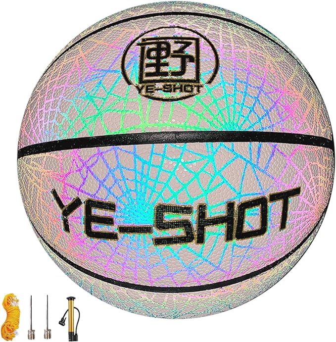 yeahshoot holographic reflective basketball glowing leather with pump luminous ideal for outdoor  ?yeahshoot