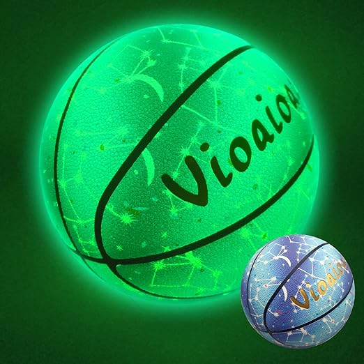 ‎vioaioada basketball glow in the dark official size 7/6/5 ball light up extra pump and net choice 