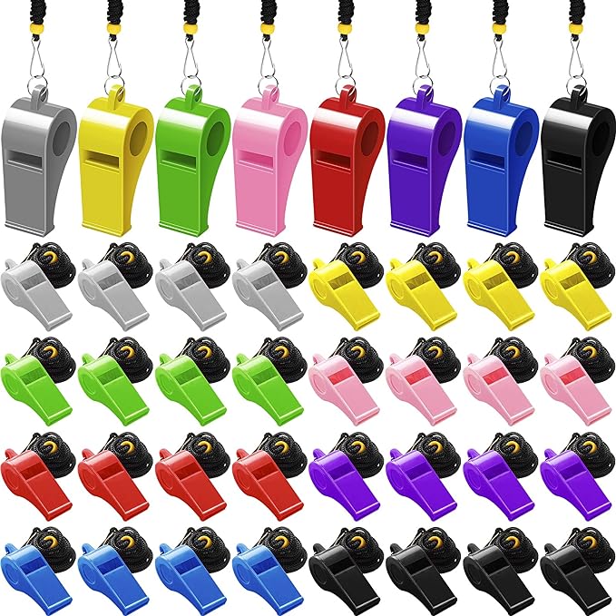 yunsailing 32 pack plastic whistles with lanyard loud crisp sports 8 colors  ?yunsailing b0b1v2snnv