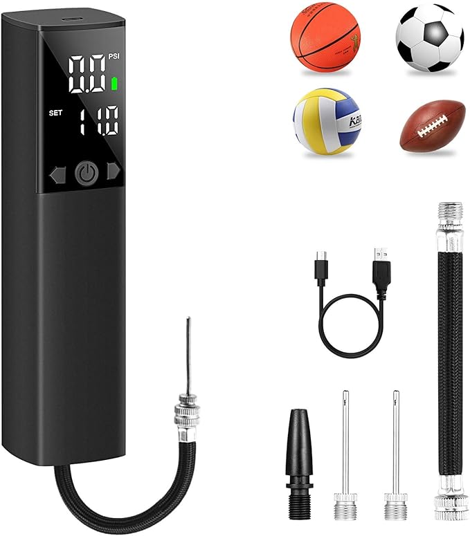 bompow accurate electric ball pump for sports with lcd display and inflate deflate needles accessories 