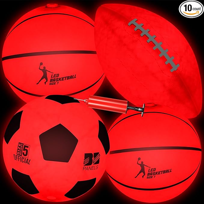 poen 4 pcs glow basketball soccer and football christian charity donation supplies light up official sized 