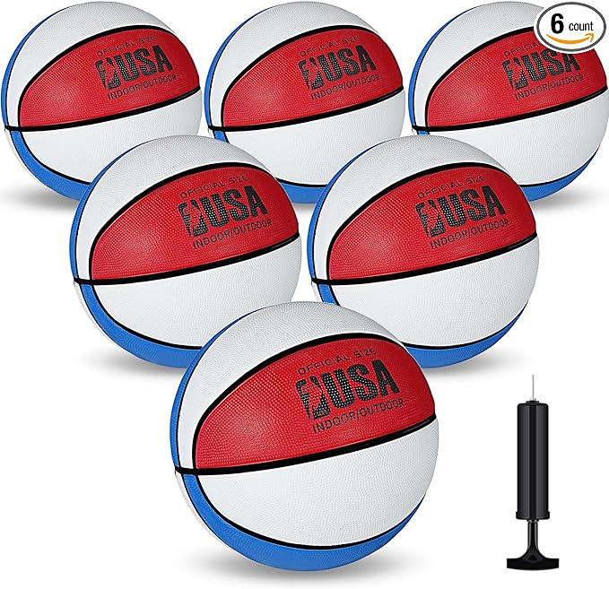 junkin 6 pcs rubber basketballs bulk official indoor outdoor weighted training with pump for game practice 