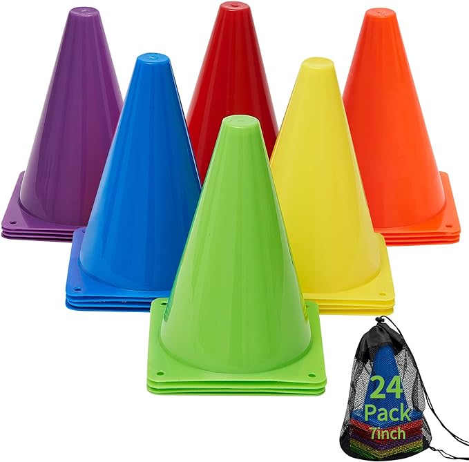 miveryea cones sports for kids small training cones set for soccer practice 24 pack 7 inch  ?miveryea
