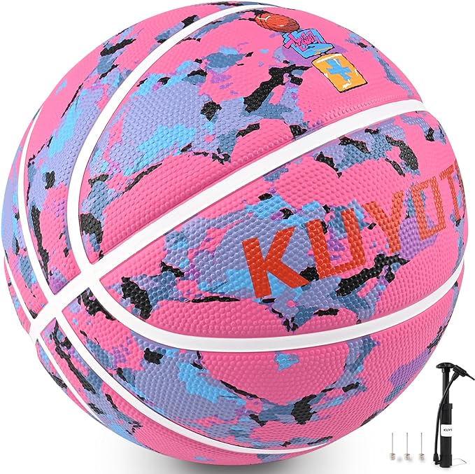 kuyotq pink graffiti size 5 girls basketball high density thickened rubber kids/youth for indoor/ outdoor 