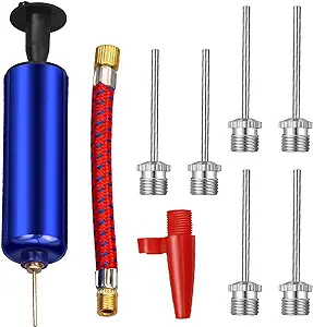 ?arbootjin ball pump portable basketball balloon pump with 7 needles 1 nozzles and 1 flexible hose for soccer