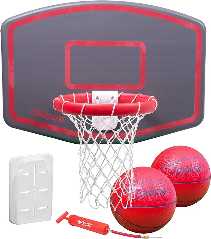 gosports wall mounted basketball hoop indoor and outdoor includes 2 basketballs and ball pump  ‎gosports