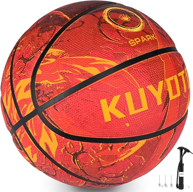 kuyotq red/black flame spark basketball size 5 high density thickened rubber kids/youth  ?kuyotq b0c73gt48g