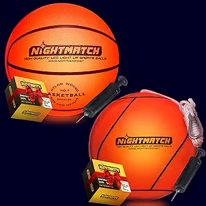 nightmatch light up led tetherball official size 7 extra pump and batteries glow in the dark basketball 