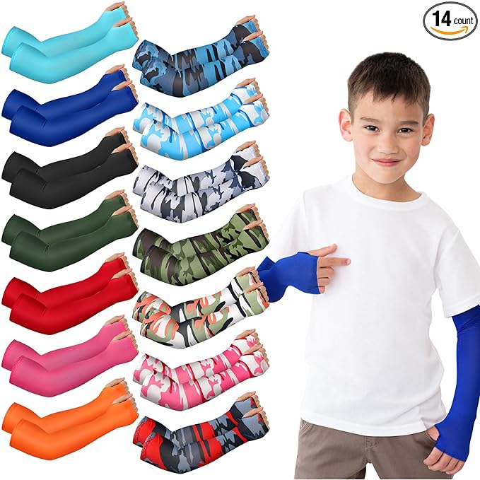 mepase 14 pairs arm sleeves for kids 6 12 years uv sun protection cooling sleeves  ?mepase b0c9qbxnvg