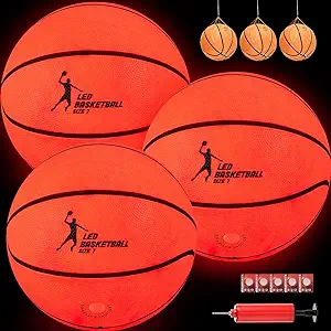 poen 3 pcs glow in the dark basketball official size 5 light up for teens outdoor night activity  ?poen