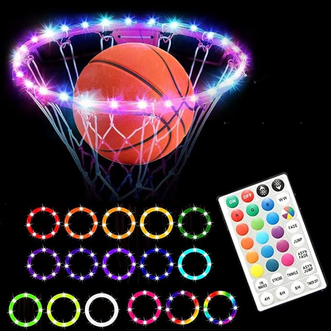 ‎‎ruilynn led basketball hoop remote control basketball rim light with 16 colors 7 flashing mode 