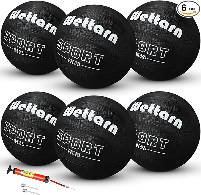 wettarn 6 pack rubber training basketball with pump official regulation size 7 5 inch street ball  ‎wettarn