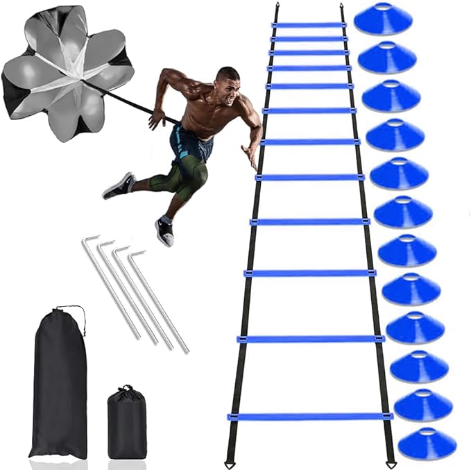 ycrrvae football training equipment speed agility set including 1 agility ladder 4 steel piles 12 disc cones 