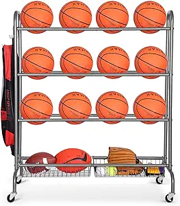 fhxzh ball storage garage basketball racks ball holder rolling sports equipment organizer with wheels  fhxzh