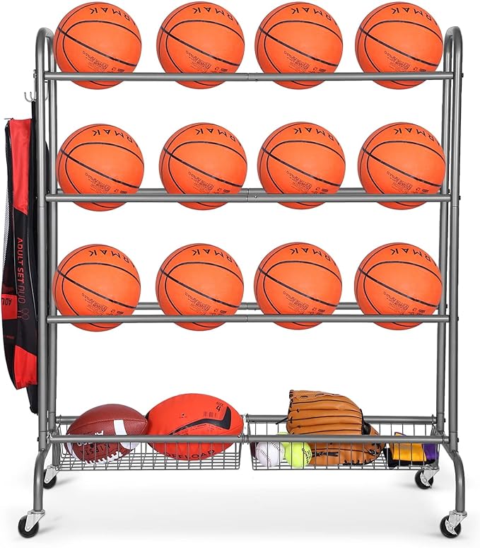 fhxzh ball storage garage basketball racks ball holder rolling sports equipment  ‎fhxzh b09532c8d3