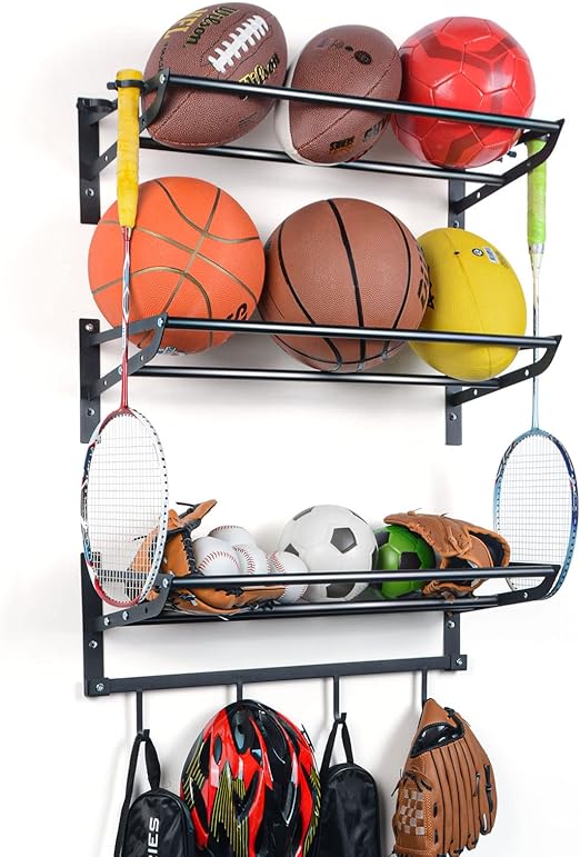 sunix garage sports equipment storage basketball rack with 3 racks  ‎sunix b07pvx147y