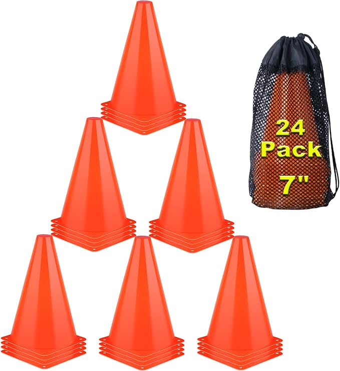 ‎cyrico 7 inch cones sports 24 pack orange soccer cones agility field marker  ‎cyrico b0963zz8sv