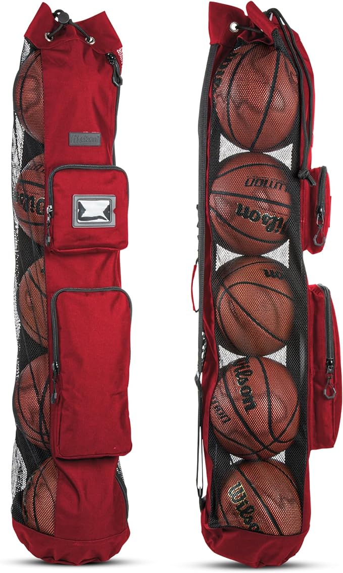Fitdom Heavy Duty XL Basketball Mesh Equipment Ball Bag For Coach With 2 Front Pockets