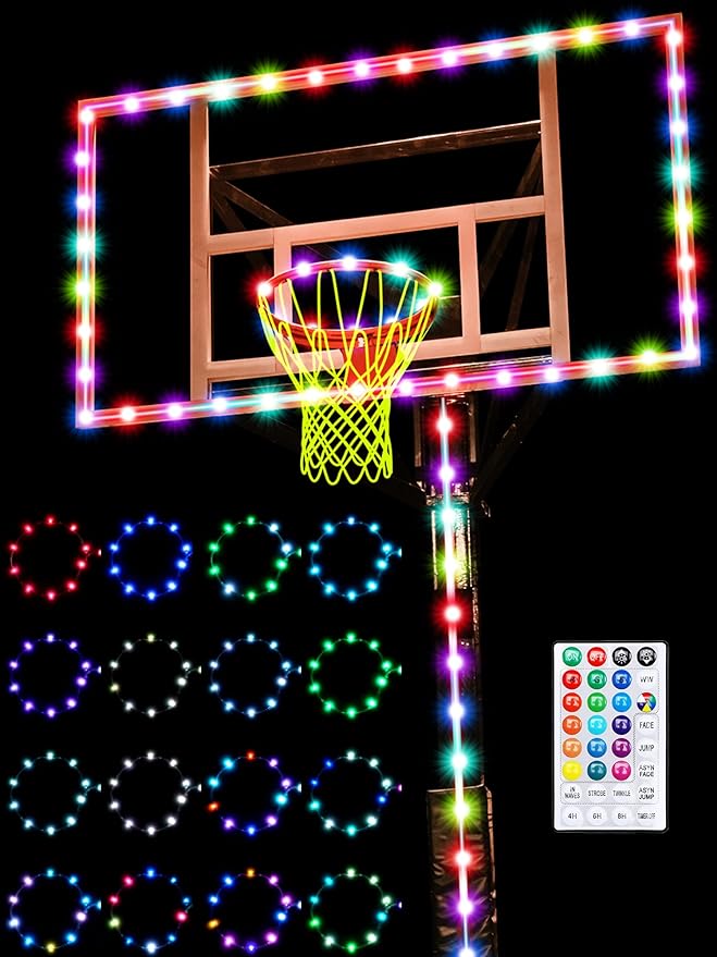 ‎charniol led basketball hoop light set glow in the dark basketball net with 16 colors  ‎charniol