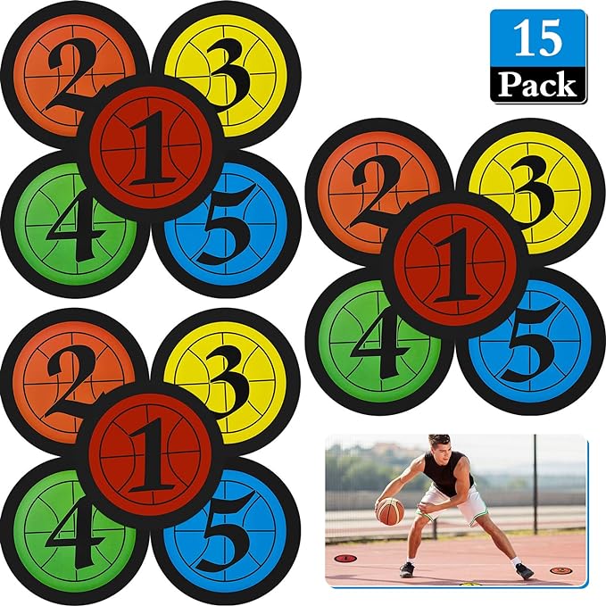 outus 15 pieces basketball training waterproof marker stickers number floor markers 7 5 inch  ?outus