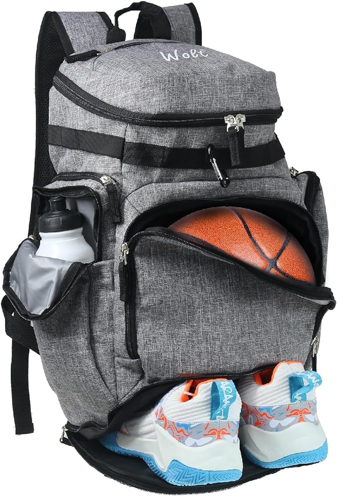 wolt basketball backpack with separate ball compartment and shoes pocket large sports equipment bag  ?wolt