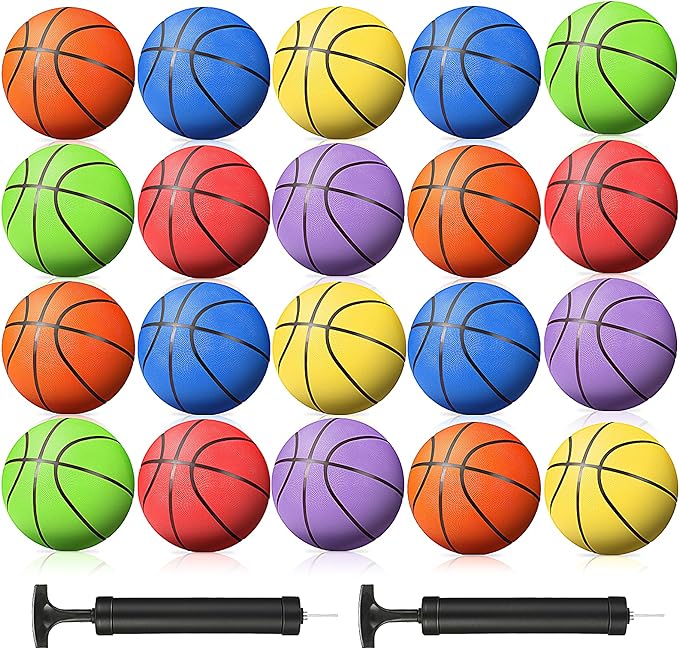 lenwen 22 pcs rubber basketballs bulk operation christmas official rubber basketballs with pump 6 colors 