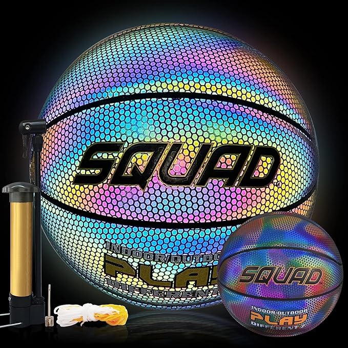 squad nightplay reflective basketball with cool holographic pu leather size 7 glow basketball for outdoor 