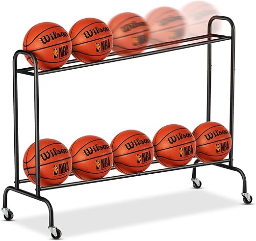 extcct tilt basketball rack ball storage holder training rack out/indoor rolling balls cart with wheels 