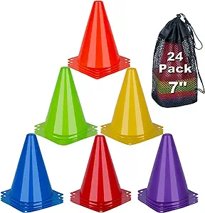 ‎cyrico 7 inch soccer cones 24 pack cones sports training agility field marker course 6 colors  ‎cyrico