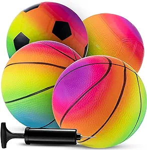 ?bedwina mini rainbow sports balls 5 inch pack of 4 inflatable vinyl balls soccer ball and volleyball 