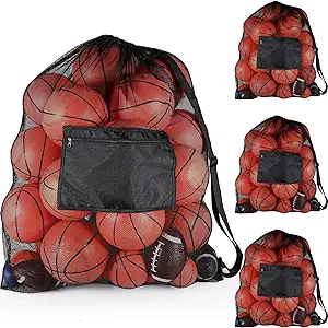 riakrum 4 pack sports ball mesh bag 30 x 40 inches large drawstring mesh bags with pockets sports equipment 