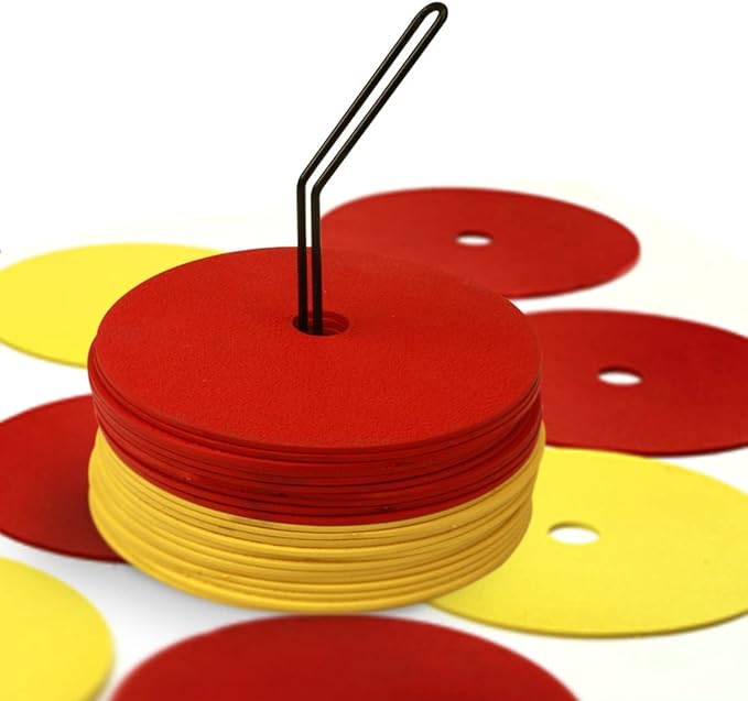 gsi 6 non-skid floor hole spot markers yellow and red with metal carrying stand 24 pcs  ‎gsi b09y8ryprx