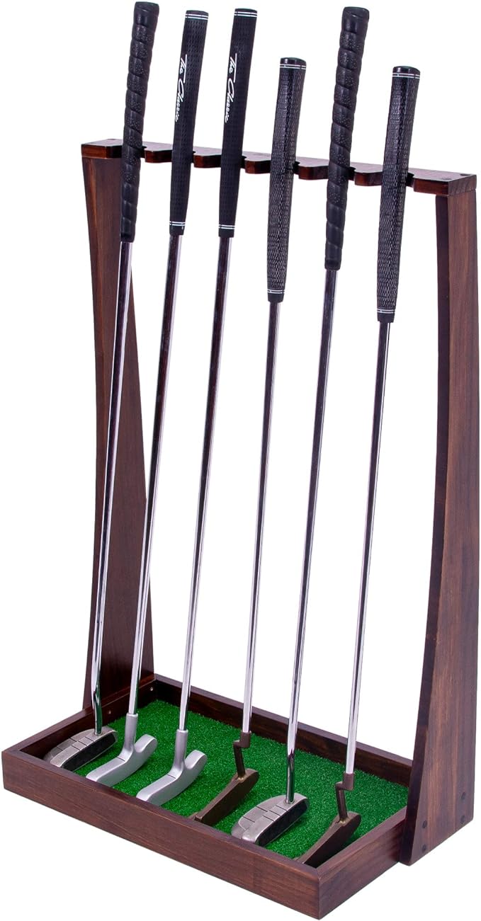 gosports premium wooden golf putter stand indoor display rack holds 6 clubs  ‎gosports b08qsp32gx