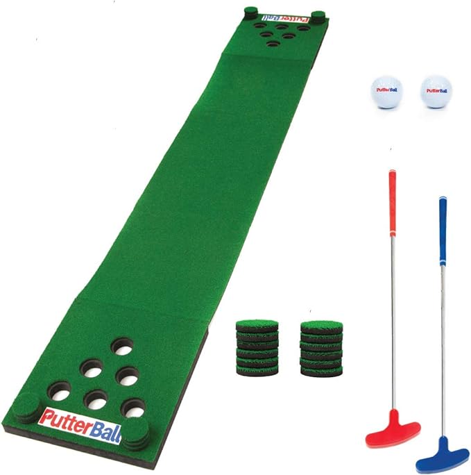 putterball golf pong game set the original includes 2 putters 2 golf balls green putting pong golf mat 