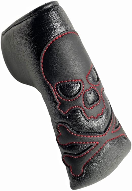 ?an golf putter cover blade putter headcover magnetic black pu leather skull golf protector for men  ?an
