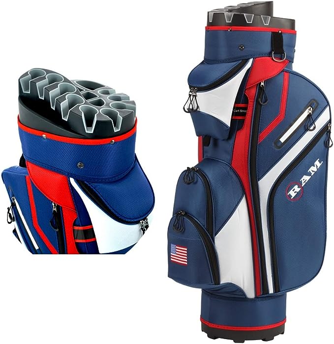 Ram Golf Premium Cart Bag With 14 Way Molded Organizer Divider Top Usa Flag