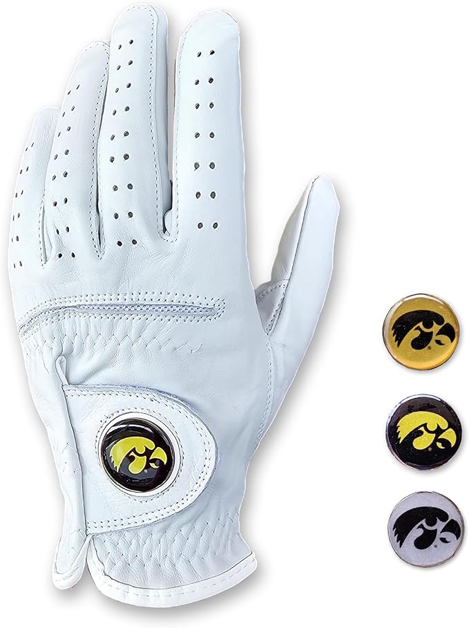 ?scale wear design university of iowa hawkeyes cabretta leather golf gloves with 3 magnetic ball markers 